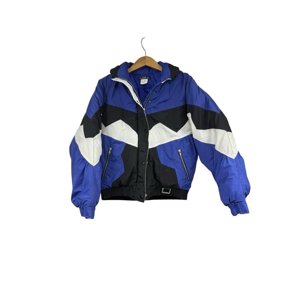 Vintage Weather Breaker Black Purple White Colorblock Puffer Coat Jacket M